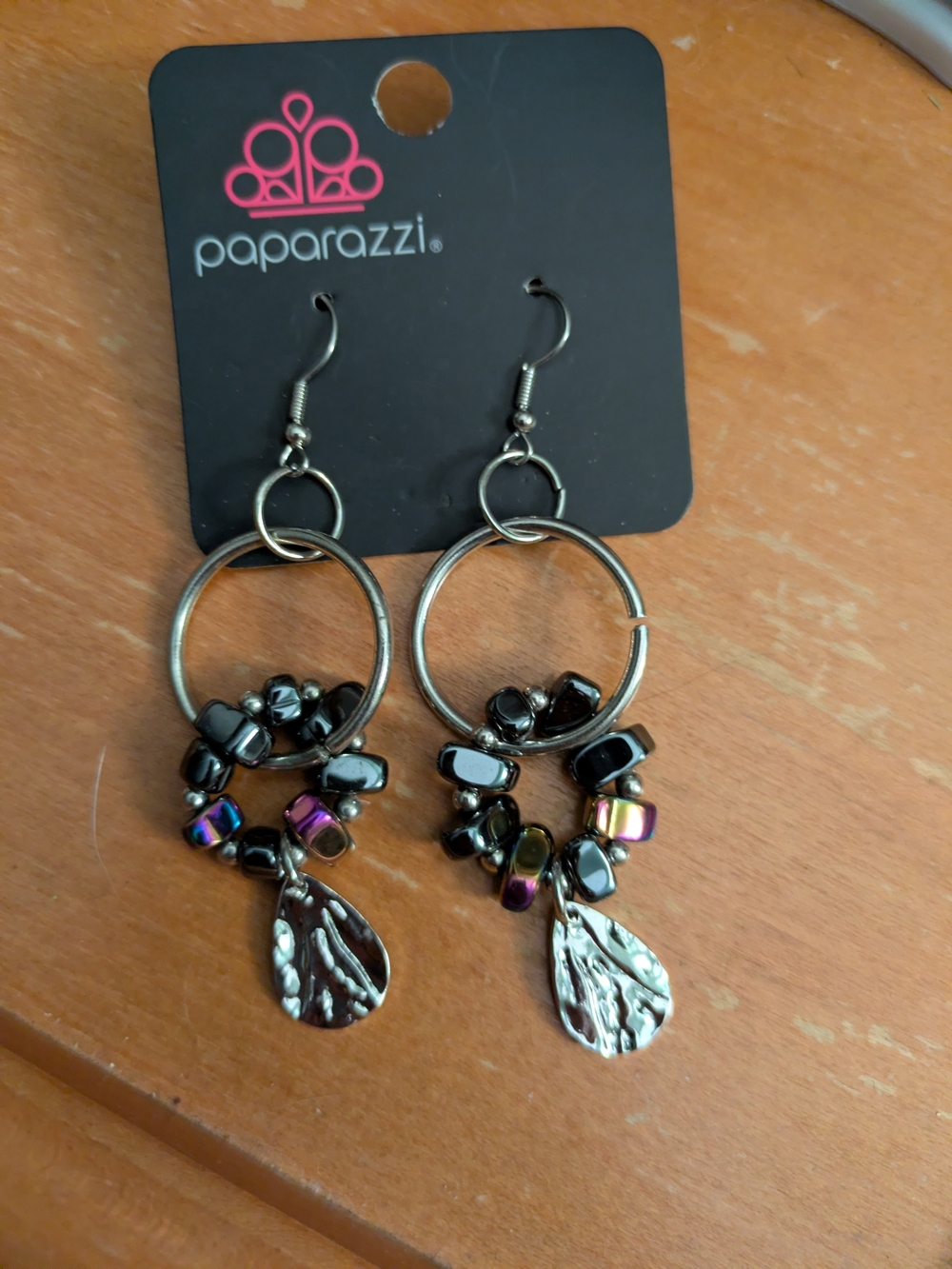 Paparazzi Black Iridescent Hoop Teardrop Earrings
